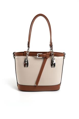 Silver & Polo SP1155 Kadın El Çantası Düz Bej-Taba
