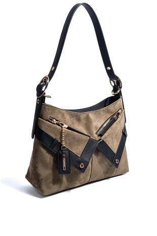Silver & Polo SP1268 Kadın Omuz Çantası Süet Haki-Siyah