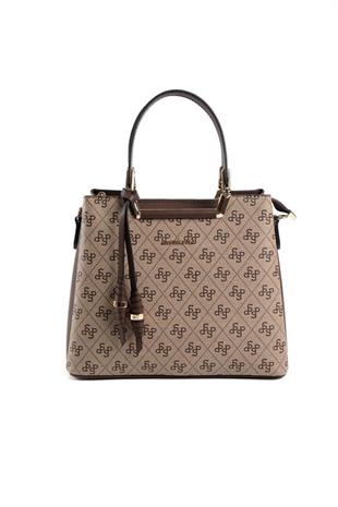 Silver & Polo SP969 Kadın El Çantası Monogram Koyubej-Kahve