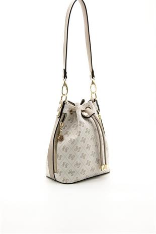 Silver Polo SP1137 Kadın Omuz Çantası Monogram Bej-Kum
