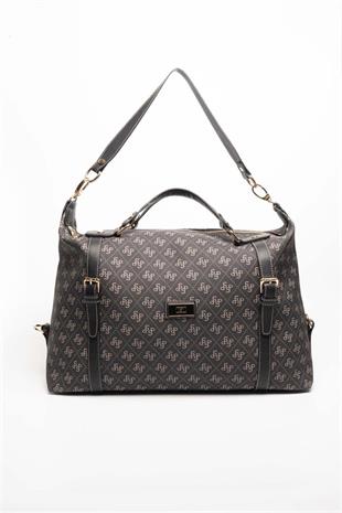 Silver & Polo SP1064 Kadın Seyahat Çantası Monogram Füme-Siyah