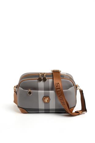 Silver & Polo SP1094 Kadın Çapraz Çanta Ekose Gri-A.Taba