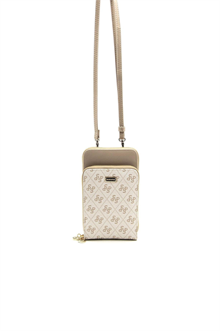 Silver Polo Bej - Kum Monogram Kadın Telefon Çantası SP1011