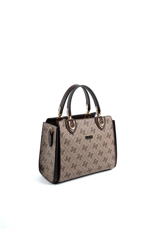 Silver & Polo SP1133 Kadın El Çantası Monogram Koyubej-Kahve