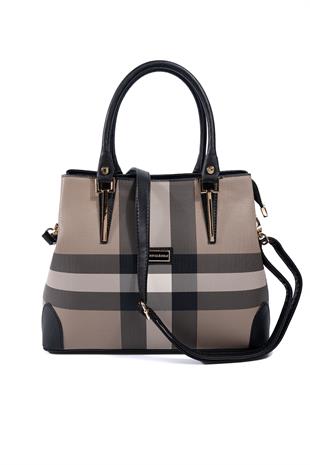 Silver & Polo SP667 Kadın El Çantası Ekose Kahve Sarı-Kahve