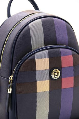 Silver & Polo SP1062 Kadın Sırt Çantası Ekose Lacivert