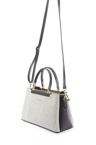 Silver & Polo SP913 Kadın El Çantası Hasır Siyah Beyaz-Siyah