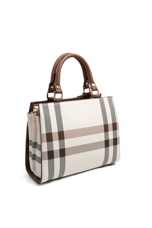 Silver & Polo SP1174 Kadın El Çantası Ekose Krem-Taba