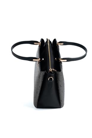 Silver & Polo SP1253 Kadın El Çantası Logolu Platin-Siyah