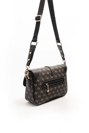 Silver & Polo SP1182 Kadın Çapraz Çanta Monogram Füme-Siyah