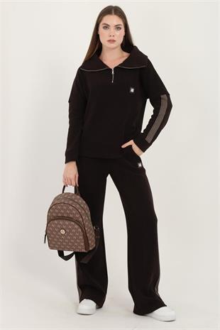 Silver & Polo SP1062 Kadın Sırt Çantası Monogram Kahve