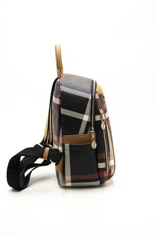 Silver & Polo SP906 Kadın Sırt Çantası Ekose Siyah-A.Taba