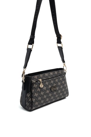 Silver & Polo SP1273 Kadın Çapraz Çanta Monogram Füme-Siyah