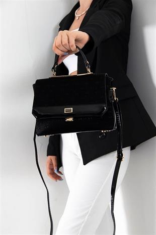 Silver & Polo SP838 Kadın Çapraz Çanta Fashion Siyah-Rugan Siyah