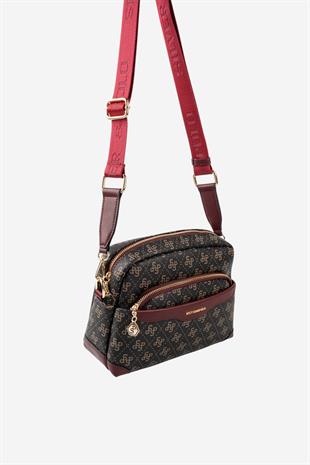 Silver & Polo SP1201 Kadın Çapraz Çanta Monogram Kahve Sarı-Bordo