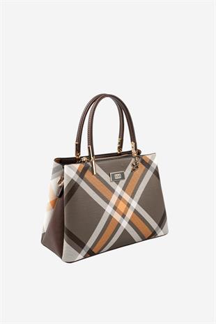Silver & Polo SP1098 Kadın El Çantası Ekose Haki-Kahve
