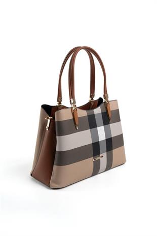 Silver & Polo SP1205 Kadın El Çantası Ekose Bej-Taba