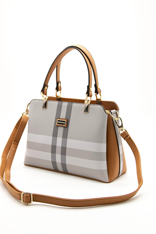 Silver & Polo SP972 Kadın El Çantası Ekose A.Gri-A.Taba