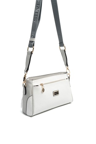 Silver & Polo SP1273 Kadın Çapraz Çanta Logolu Beyaz-A.Gri