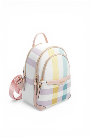 Silver & Polo SP1265 Kadın Sırt Çantası Ekose Lila-Pembe