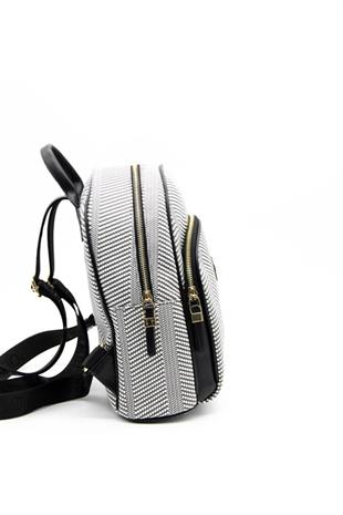 Silver & Polo SP1062 Kadın Sırt Çantası Hasır Siyah Beyaz-Siyah