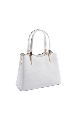 Silver & Polo SP1205 Kadın El Çantası Logolu Beyaz-Beyaz