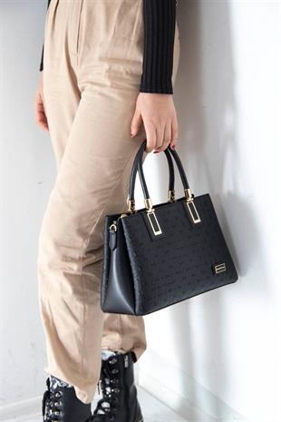 Silver & Polo SP1000 Kadın El Çantası Logolu Siyah-Siyah