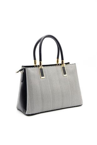 Silver & Polo SP1000 Kadın El Çantası Hasır Siyah Beyaz-Siyah