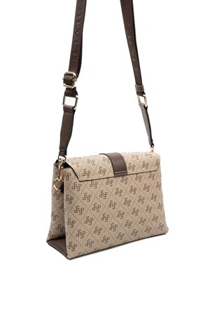Silver & Polo SP1275 Kadın Çapraz Çanta Monogram Koyu Bej-Kahve