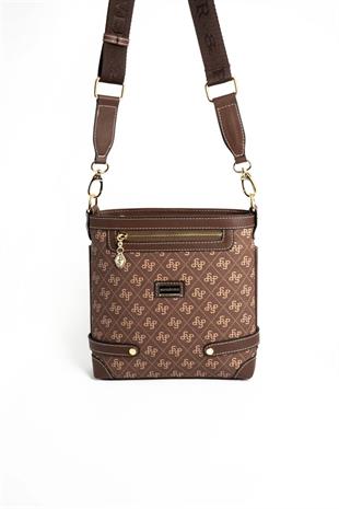 Silver & Polo SP1120 Kadın Çapraz Çanta Monogram Kahve