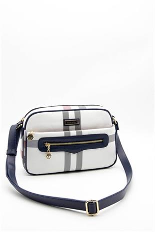 Silver & Polo SP491 Kadın Çapraz Çanta Ekose Beyaz-Lacivert