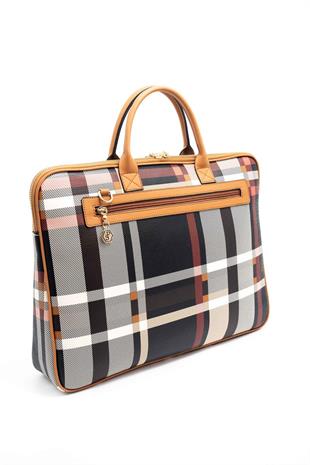 Silver & Polo SP1175 Kadın Laptop & Evrak Çantası Ekose Siyah-A.Taba