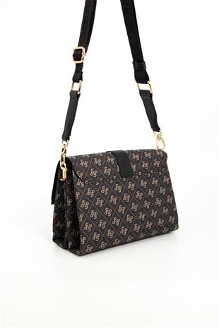 Silver & Polo SP1009 Kadın Çapraz Çanta Monogram Füme-Siyah