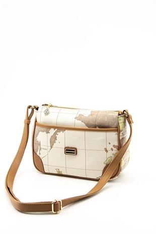 Silver & Polo SP1060 Kadın Çapraz Çanta Harita Bej-A.Taba