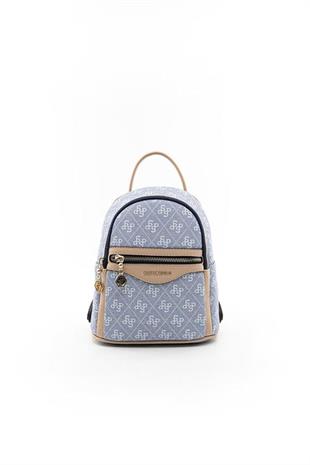 Silver & Polo SP983 Kadın Sırt Çantası Monogram Mavi-Ten