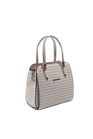 Silver & Polo SP1136 Kadın El Çantası Ekose Line Kare Kum Beji
