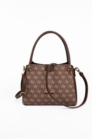 Silver & Polo SP1254 Kadın El Çantası Monogram Kahve-Kahve