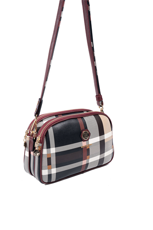 Silver & Polo SP745 Kadın Çapraz Çanta Ekose Siyah-Bordo