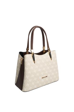 Silver Polo SP1205 Kadın El Çantası Monogram Taş-Kahve