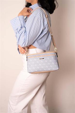 Silver & Polo SP1184 Kadın Çapraz Çanta Monogram Mavi-Ten