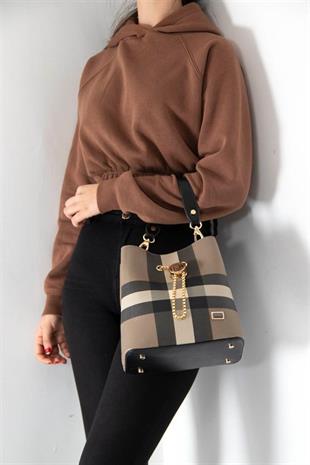 Silver & Polo SP967 Kadın Çapraz Çanta Ekose Kahve-Siyah