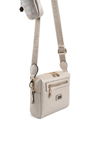 Silver & Polo SP1038 Kadın Çapraz Çanta Logolu Bej-S.Bej