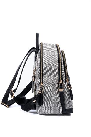 Silver & Polo SP1265 Kadın Sırt Çantası Hasır Siyah Beyaz-Siyah