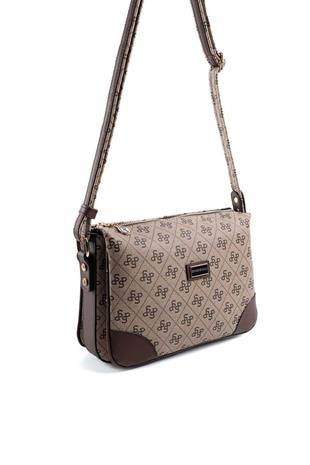 Silver & Polo SP784 Kadın Çapraz Çanta Monogram Koyubej-Kahve