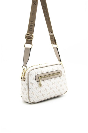 Silver Polo SP1094 Kadın Çapraz Çanta Monogram Bej-Kum