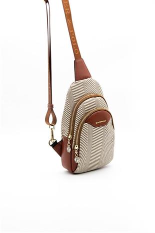 Silver & Polo SP959 Kadın Vücut Çantası Hasır Bej-Kiremit