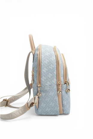 Silver & Polo SP1265 Kadın Sırt Çantası Monogram Mavi-Ten