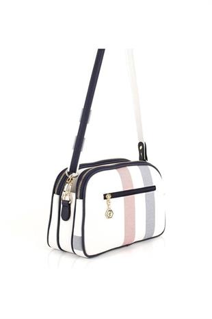 Silver & Polo SP745 Kadın Çapraz Çanta Ekose Beyaz-Lacivert