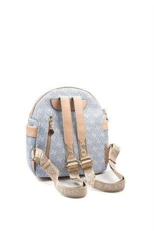 Silver & Polo SP771 Kadın Sırt Çantası Monogram Mavi-Ten