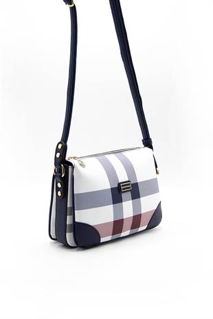 Silver & Polo SP784 Kadın Çapraz Çanta Ekose Beyaz-Lacivert
